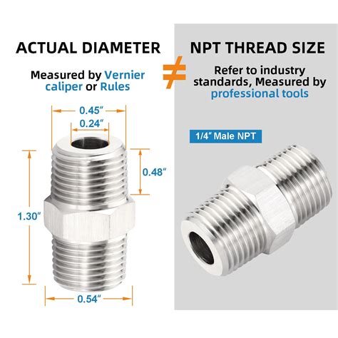 Snapklik.com : 1/4Male To 1/4Male NPT Hex Nipple Pipe Fittings, 304 ...