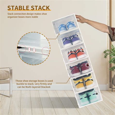 Buy Hrrsaki 15 Pack Foldable Shoe Storage Boxes, Shoe Boxes Clear ...
