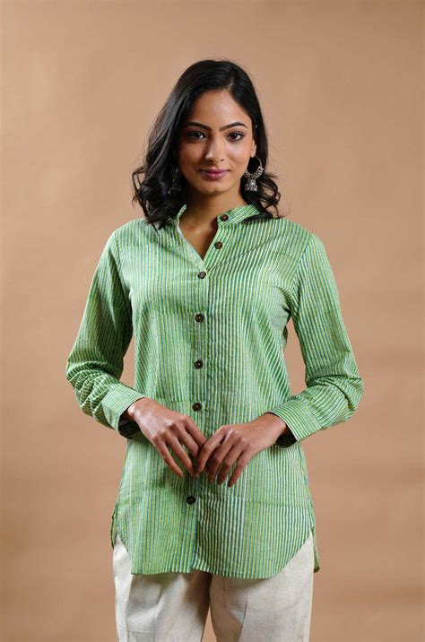 Classic Stripes Hand Block Print Shirt – Cyan India