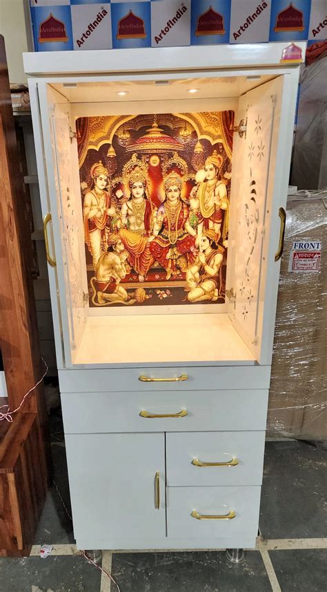 ARTOFINDIA Beautiful White Designer Wooden Mandir With Corian Photo (R ...