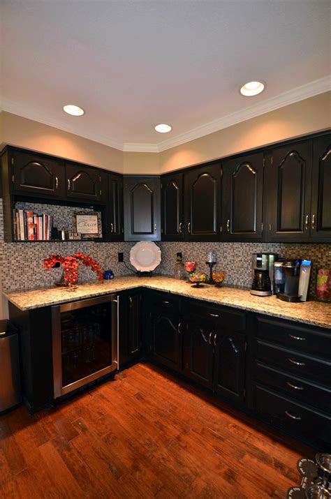 Kitchen With Black Appliances Dark Cabinets