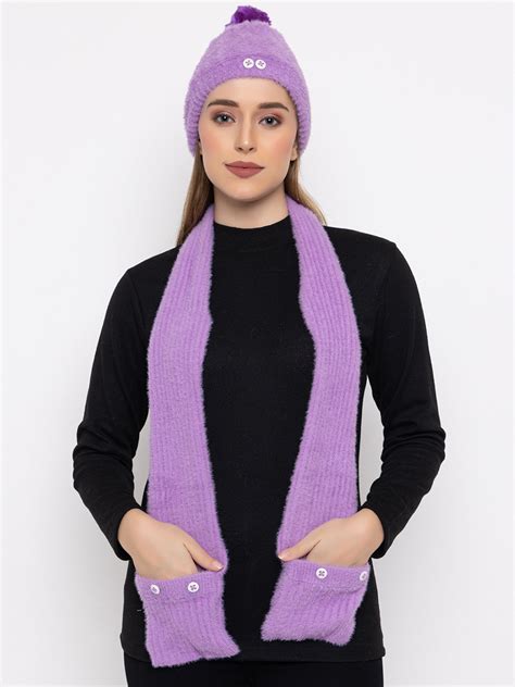 Woolen Pocket Muffler Cap for Women- Purple | AMOLDO – AMOLDO Fashion