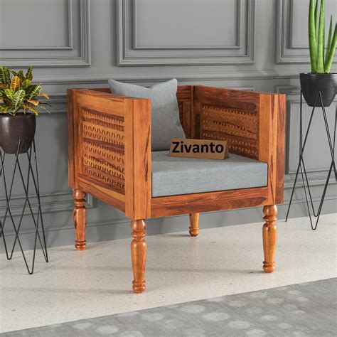 Zivanto Wooden 1 Seater Sofa Arm Chair for Living Room & Drawing Room ...