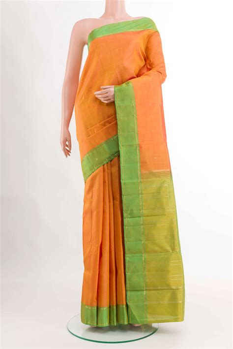 Orange Dual Tone Kanchipuram Silk Saree – Nalli Silk Sarees Pvt Ltd