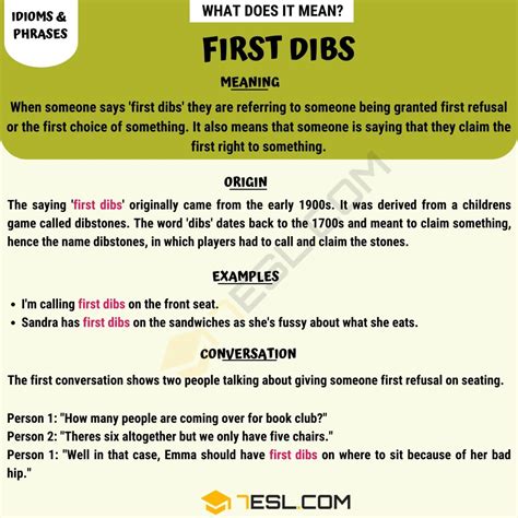 "First Dibs" Meaning, Origin and Examples • 7ESL