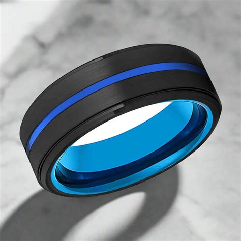 ZENVO | Black Tungsten Ring with Blue Groove & Interior - 6mm & 8mm ...