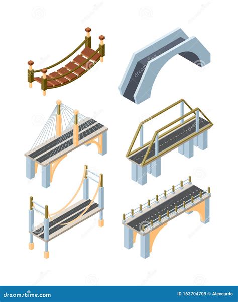 Different Types of Bridges Isometric 3D Vector Illustrations Set Stock ...