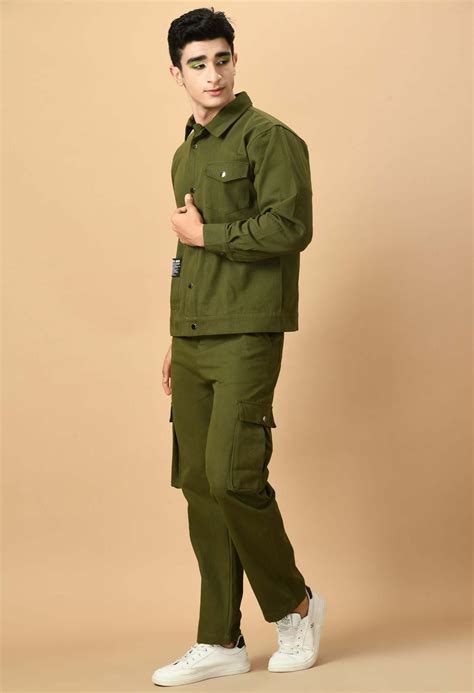 Olive Green Overshirt with Button and Zip Closure co-ord set By Offmin ...