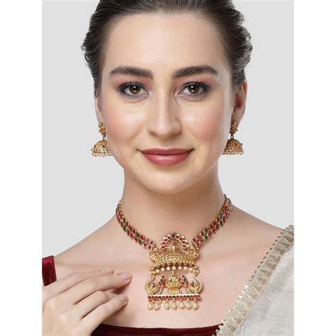 Buy Karatcart Gold Plated Laxmi Mata Design Temple Jewellery Set for ...