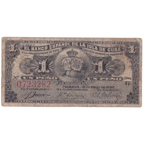 Cuba 1896 1 Peso F 0723282 Banknote – SCOINS INDIA