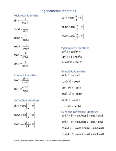 Trig identities - Math worksheet - Trigonometric Identities Reciprocal ...