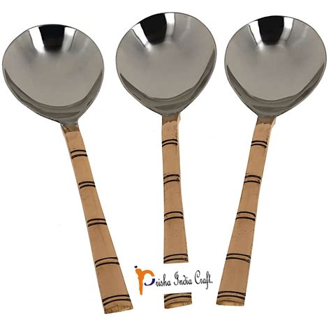 Buy Set of 3 - Prisha India CraftHandmade Steel Copper Serving Spoon ...