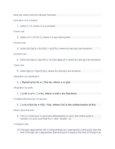 Image result for Calculus Highest Level Formulas