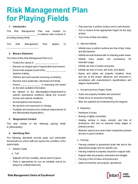 Fillable Online Risk Management Plan for Playing Fields. A Risk ...