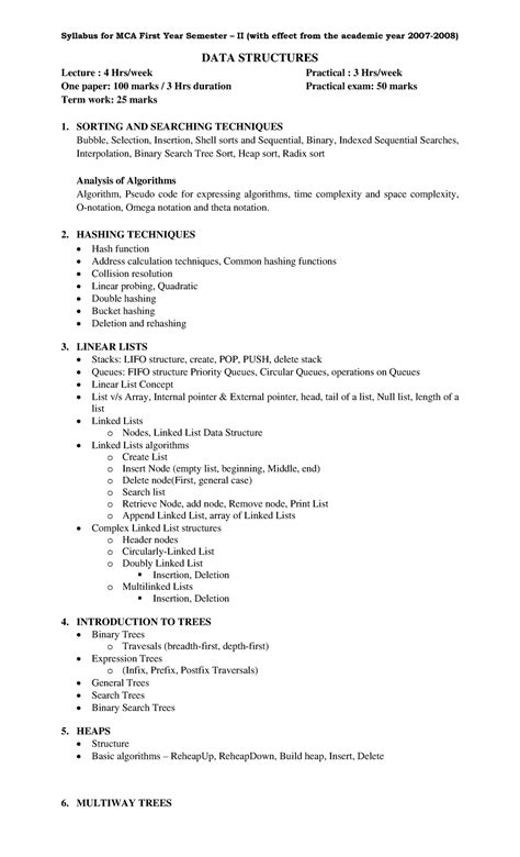 MCA program practical - DATA STRUCTURES Lecture : 4 Hrs/week Practical ...