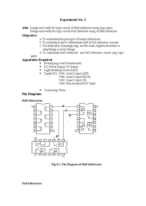 Full substractor - Experiment No. 3 Aim: Design and verify the logic ...