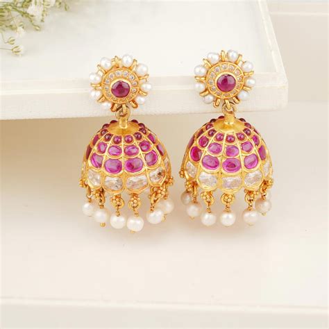 Gold Plated Silver Jhumkas Earrings | Gold Plated Silver Stone Jhumkas ...