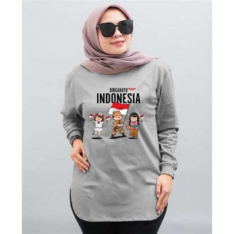 Jual Kaos Wanita Semitunik Model Oval Kemerdekaan Hut RI 79 TH 2024 ...