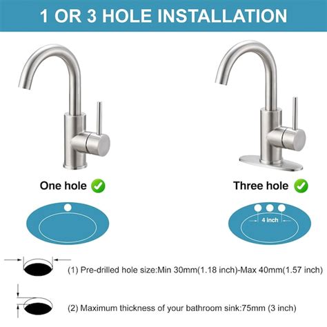 BWE Stainless Steel Single Hole 1-Handle Bathroom Sink Faucet with Deck ...