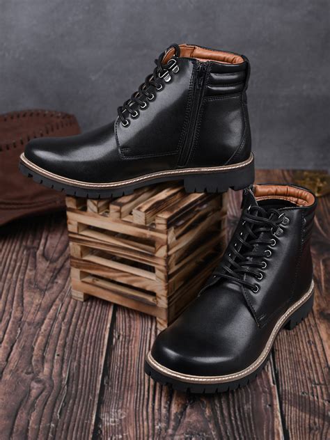 Jet Black Handcrafted Derby Lace Up Chain Boots