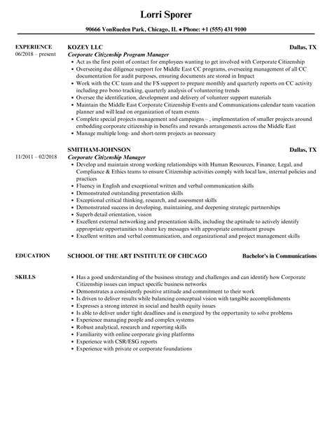 Corporate Citizenship Resume Samples | Velvet Jobs