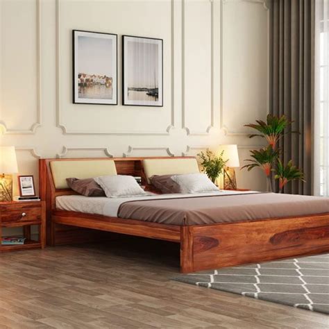 STRATA FURNITURE Sheesham Wood King Size Double Bed Without Storage ...