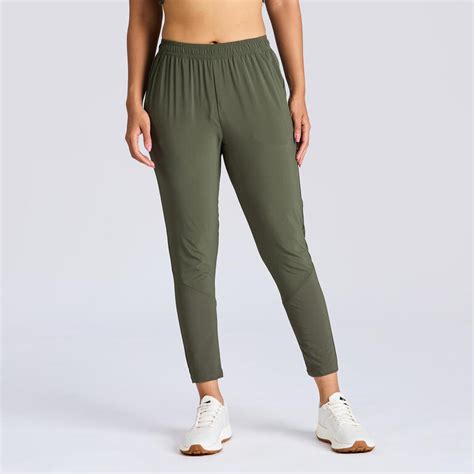 Long Breathable Mid-Waist Run 100 Trousers for Women - Khaki Green
