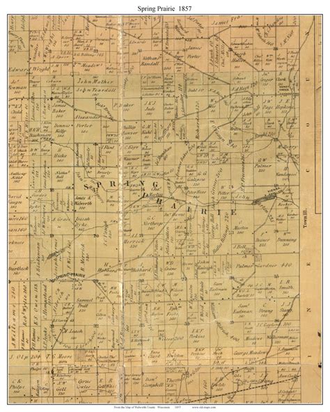 Spring Prairie, Wisconsin 1857 Old Town Map Custom Print - Walworth Co ...