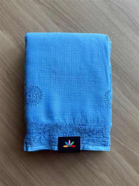 Hand embroidered Chikankari Kota Cotton Saree -17832 – FABK