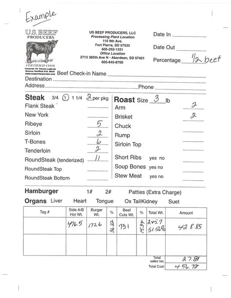 Image result for Beef Processing Order Form