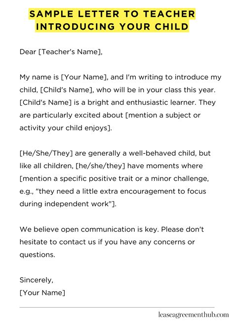 Sample Letter To Teacher Introducing Your Child