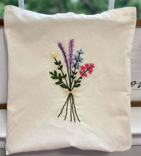 Embroidered Floral Tote Bag - Etsy