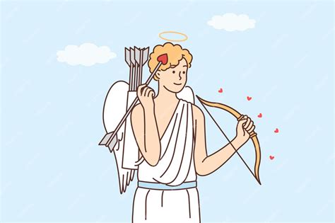 Premium Vector | Ancient Greek god cupid with bow and arrow with tip in ...
