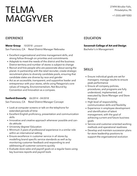 Retail District Manager Resume Samples | Velvet Jobs