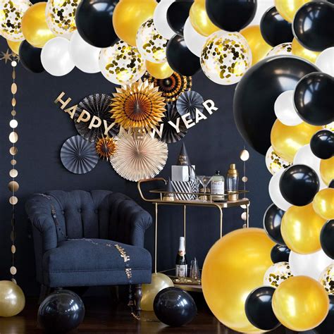 RUBFAC 192pcs Black and Gold Balloon Garland Arch Kit Black White and ...