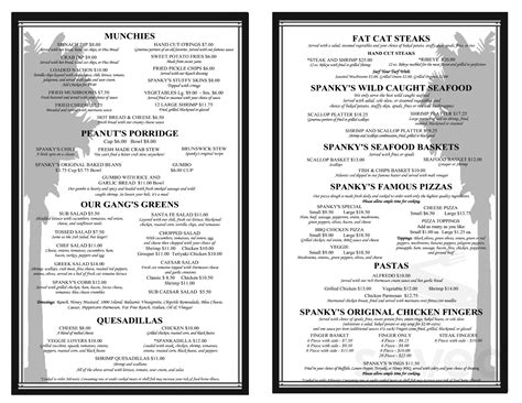Menu for Spanky's Southside in Savannah, GA | Sirved