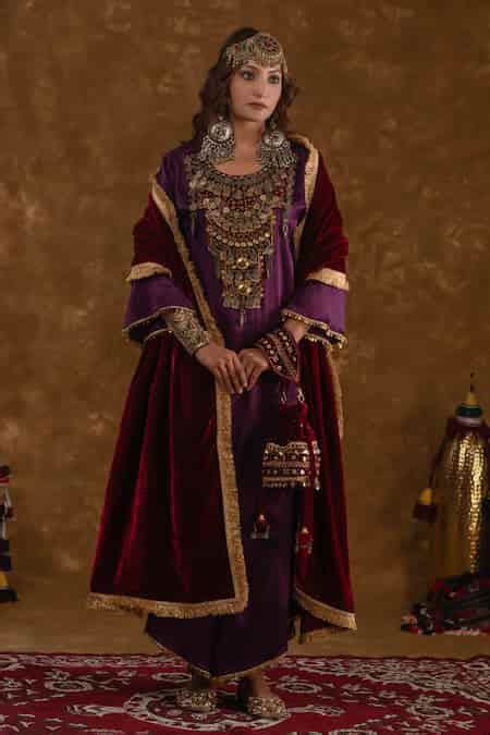 Buy Purple Silk Embroidery, Shaira Metallic Embellished Kurta Wrap ...