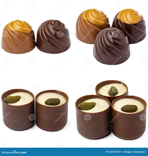 Chocolate Candies Collection Collage Isolated on White. Stock Image ...