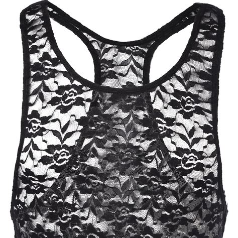 Men’s Lace Bodysuit Floral Briefs See Through Singlet Sissy Mesh ...