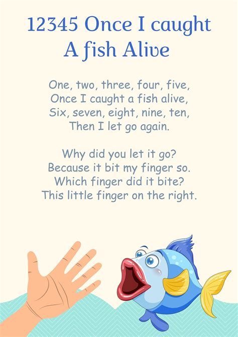 Kids Nursery Rhyme Poster 12345 Once I Caught a Fish Alive - Etsy in ...