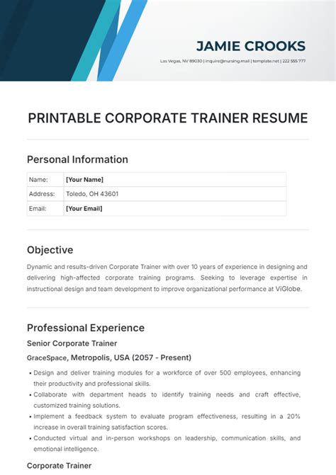 Free Trainer Resume Templates to Edit Online and Download