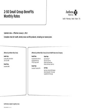 Fillable Online 2-50 Small Group BeneFits Monthly Rates Updated rates ...