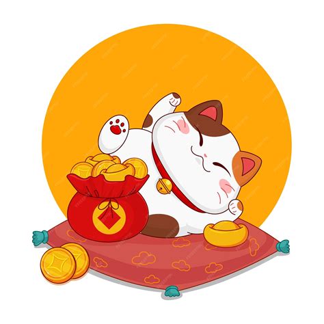 Premium Vector | Vector illustration of a fat cat, maneki neko, symbol of luck, wealth and well ...