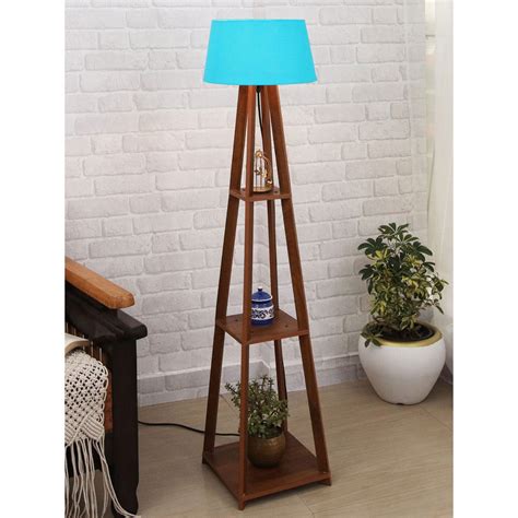 Buy Homesake Faraday Wood Floor Lamp Shelf Walnut Blue Online