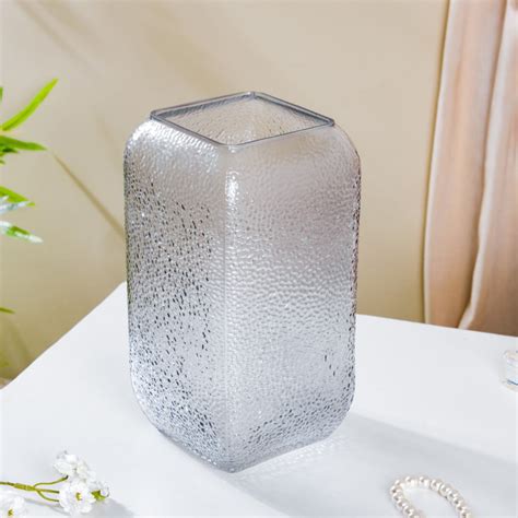 Art Deco Pebble Patterned Glass Vase Grey 9.5 Inch