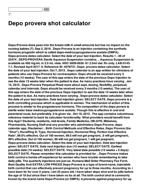 Depo Shot Calculator - Fill Online, Printable, Fillable, Blank | pdfFiller
