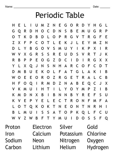 Printable Periodic Table Word Search – 16 Key Elements and Terms ...