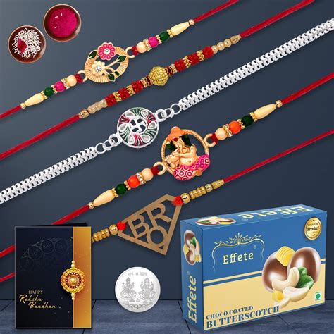 DeoDap (K5_NC44_BS32) Multicolor Rakhi Combo with Effete Chocolate ...