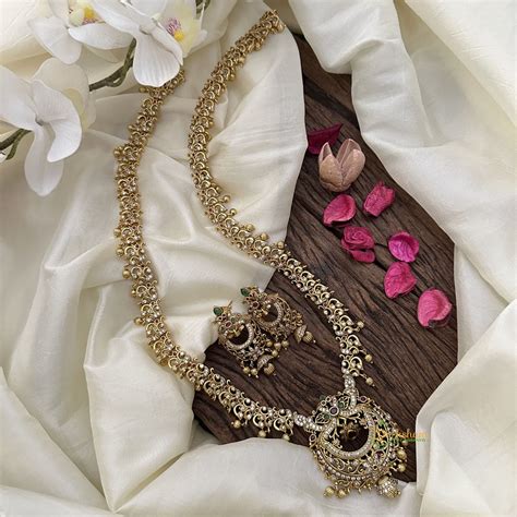 Vriksham Exquisite Floral AD Stone Long Neckpiece-Golden Bead-G16157 ...