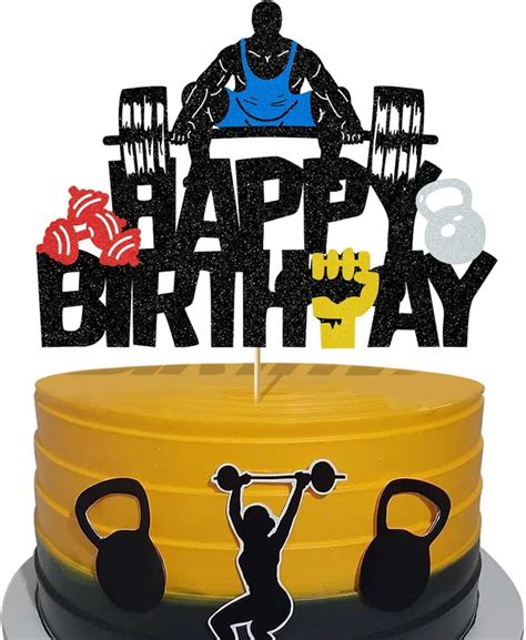 Buy Glitter Weight Lifting Cake Topper Gym Happy Birthday Cake Topper ...